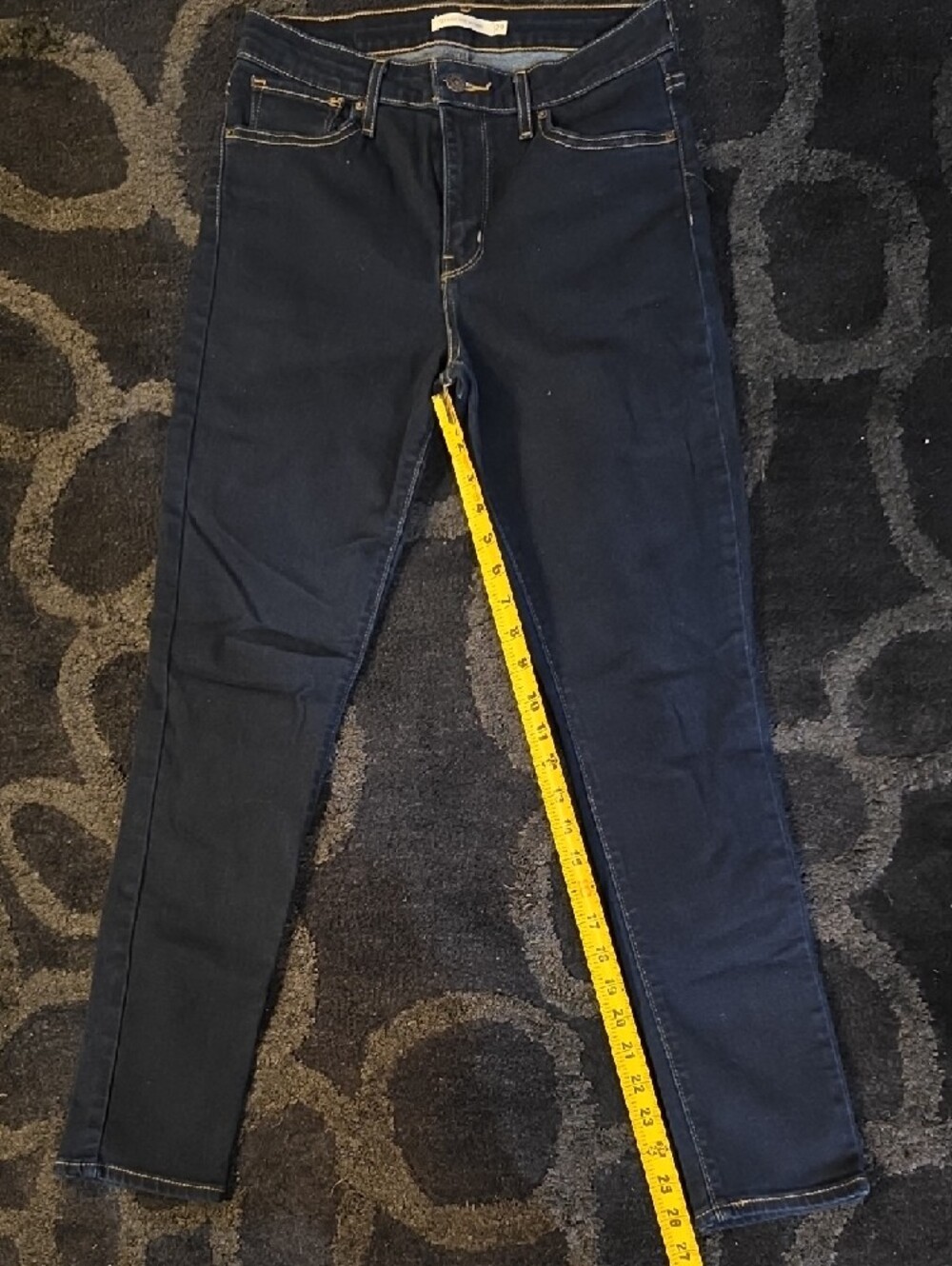 Levi's 721 High Rise Skinny Dark Blue Jeans with Gold Stitching - Picture 3 of 6